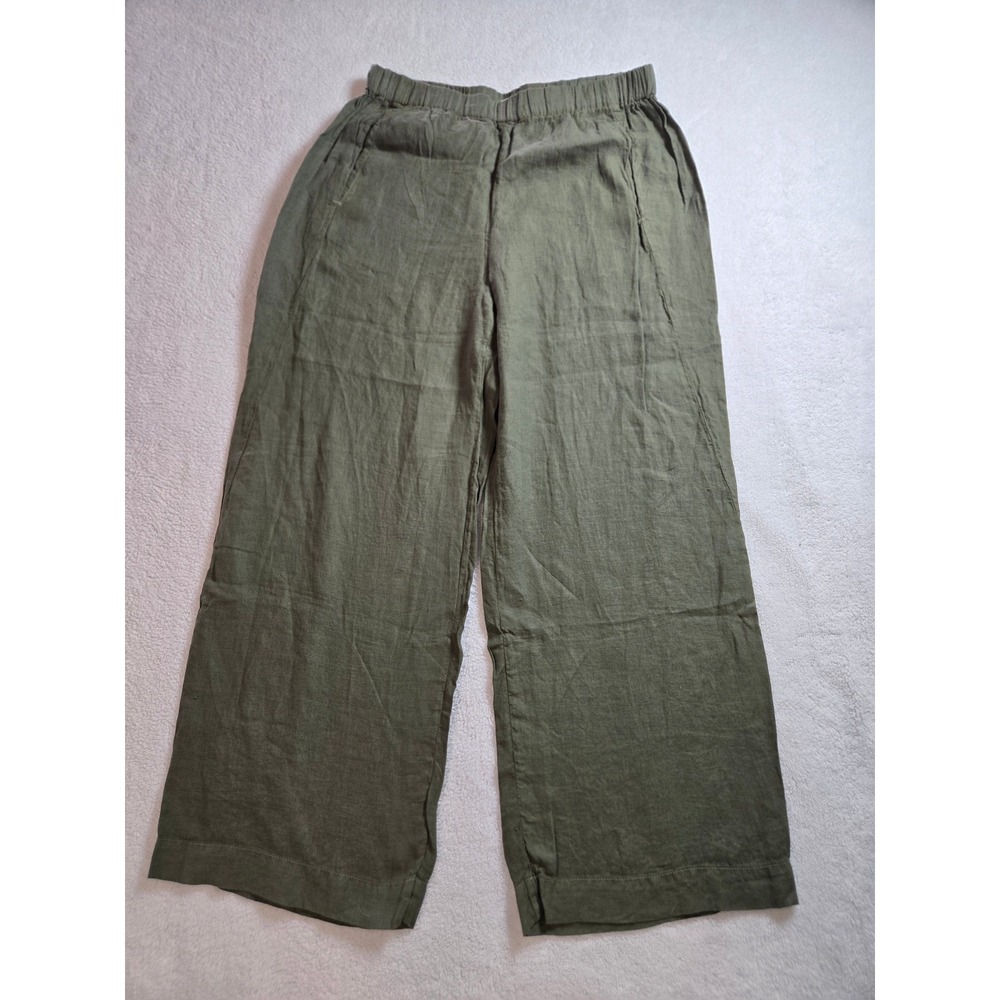 Velvet by Graham & Spencer Olive Green 100% Linen Wide Leg Elastic Waist Pants S